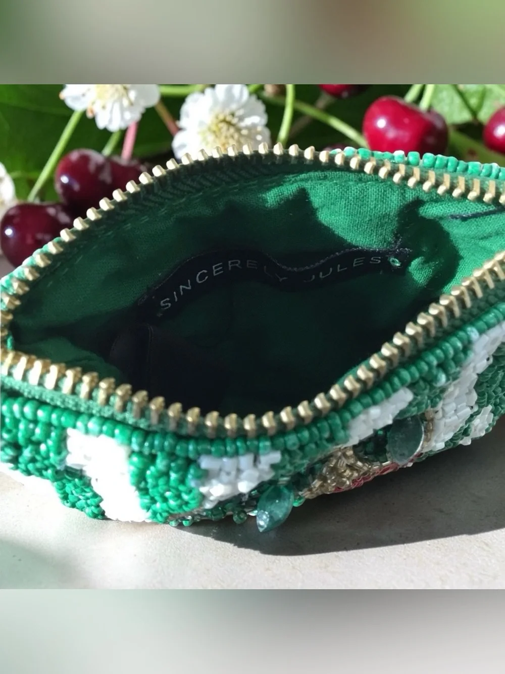 Sincerely, Jules beaded cherry  coin purse zip pouch NEW IN BOX